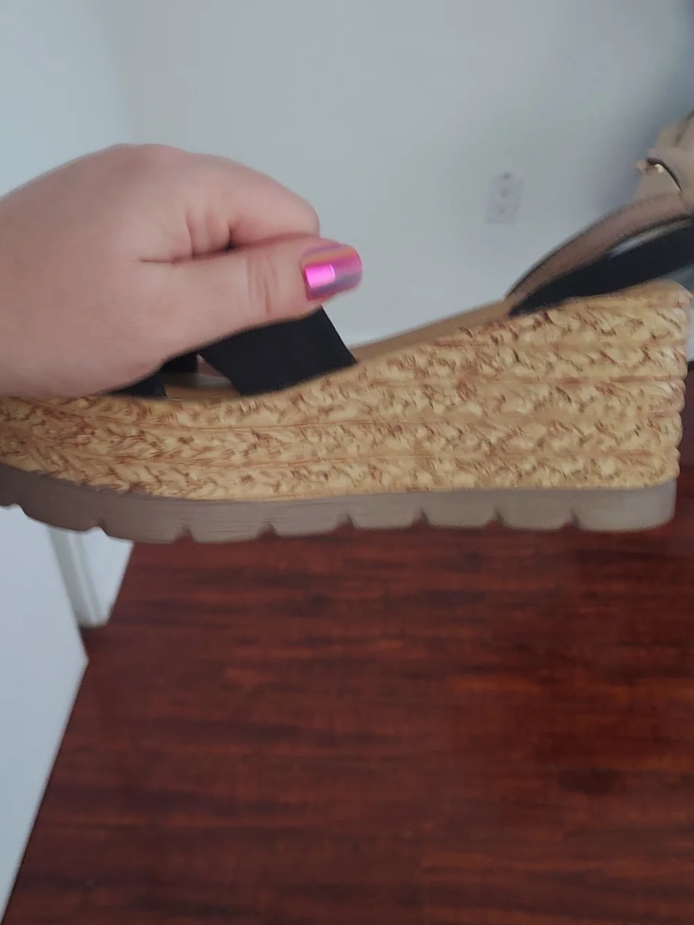 Amazon Black Strap Espadrille Wedge Sandals with Natural Raffia Platform